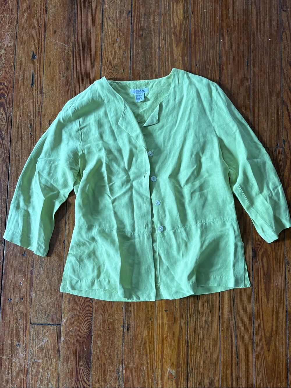 Native Light Lime Button-Down Linen Top